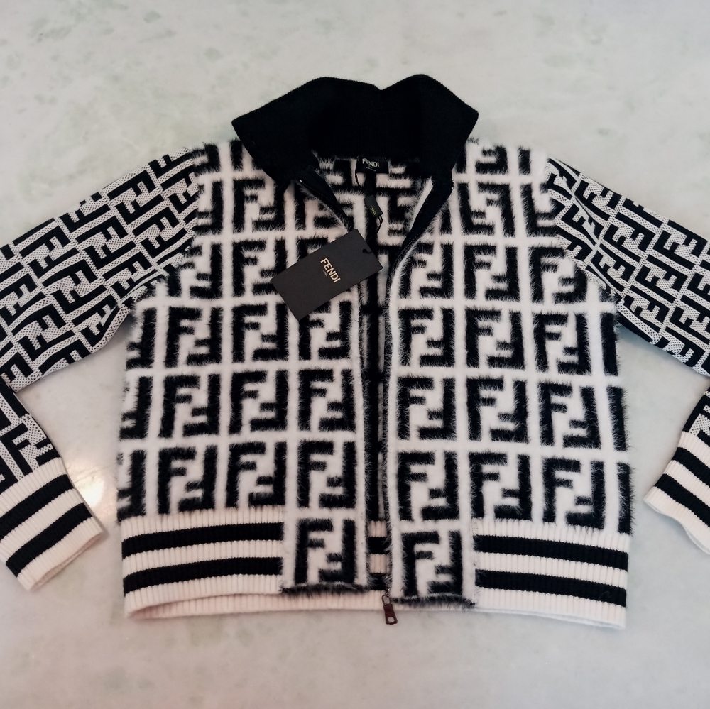 New Fendi  Black/White Logo Sweater Jacket